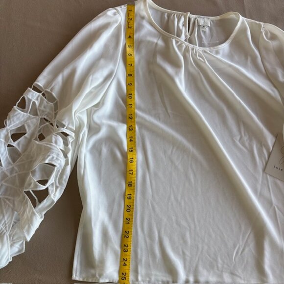 Joie Womens Holiday Blouse Laser Cut Out Sleeves Embroidered XL Keyhole NWT - Picture 7 of 12